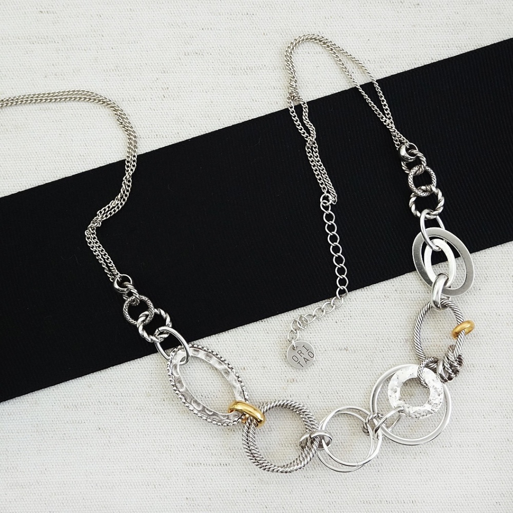 Multi Ring Collar Necklace, silver w/gold accents, chic, modern NWT